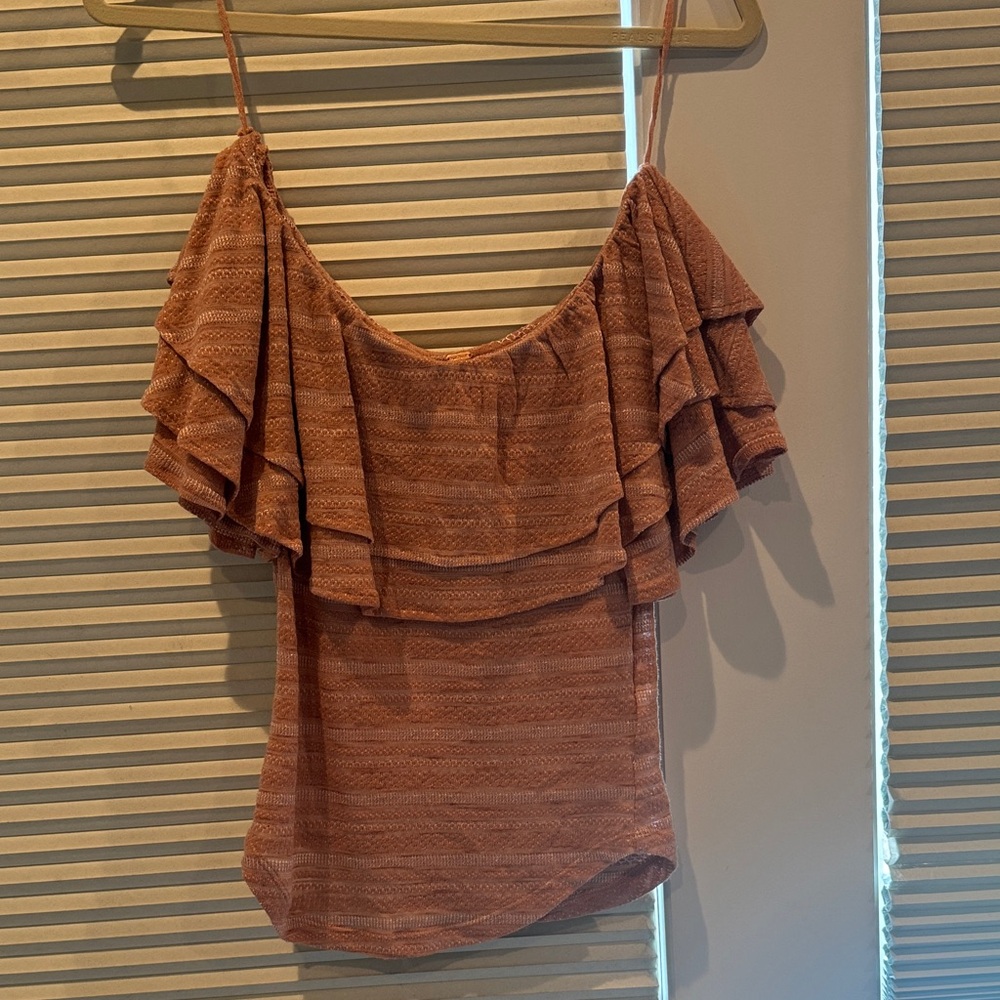 Free People Layered Ruffle Blouse - Tan/Pink